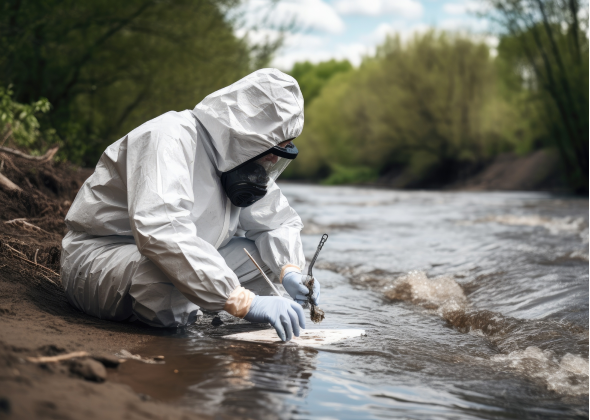 Environmental scientist works outdoors
